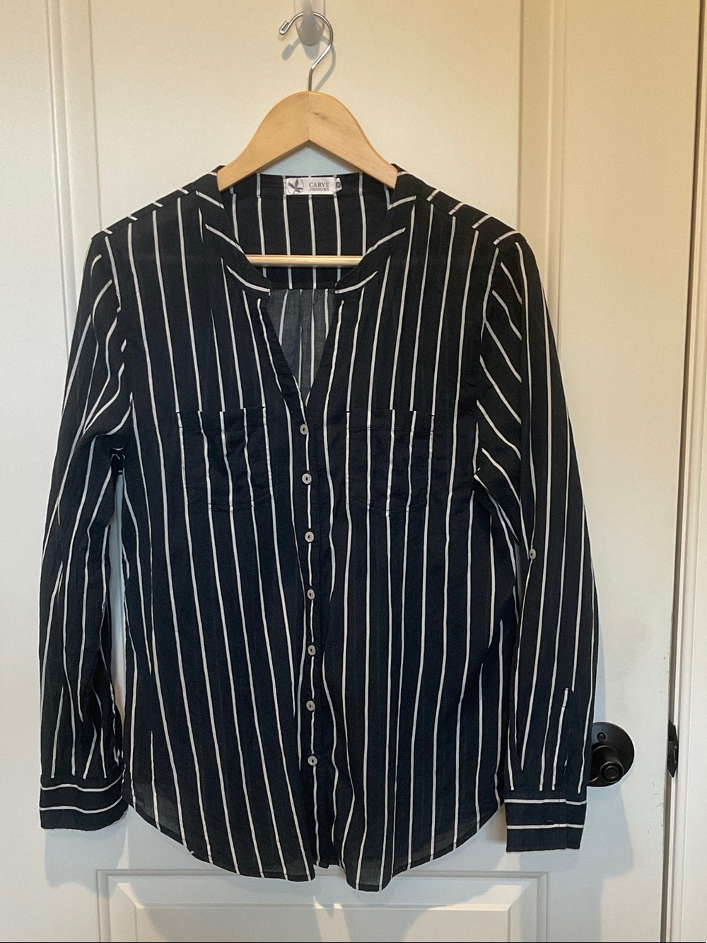Carve Designs Navy & White Stripe Button-Down Blouse